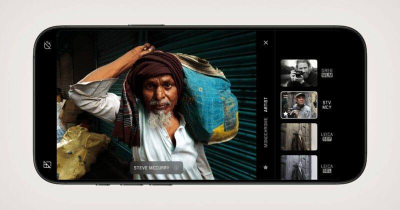 The Leica LUX 2.0 interface, with the Artist Look sidebar including the new McCurry preset. The gallery is now shared with the Leica FOTOS app.